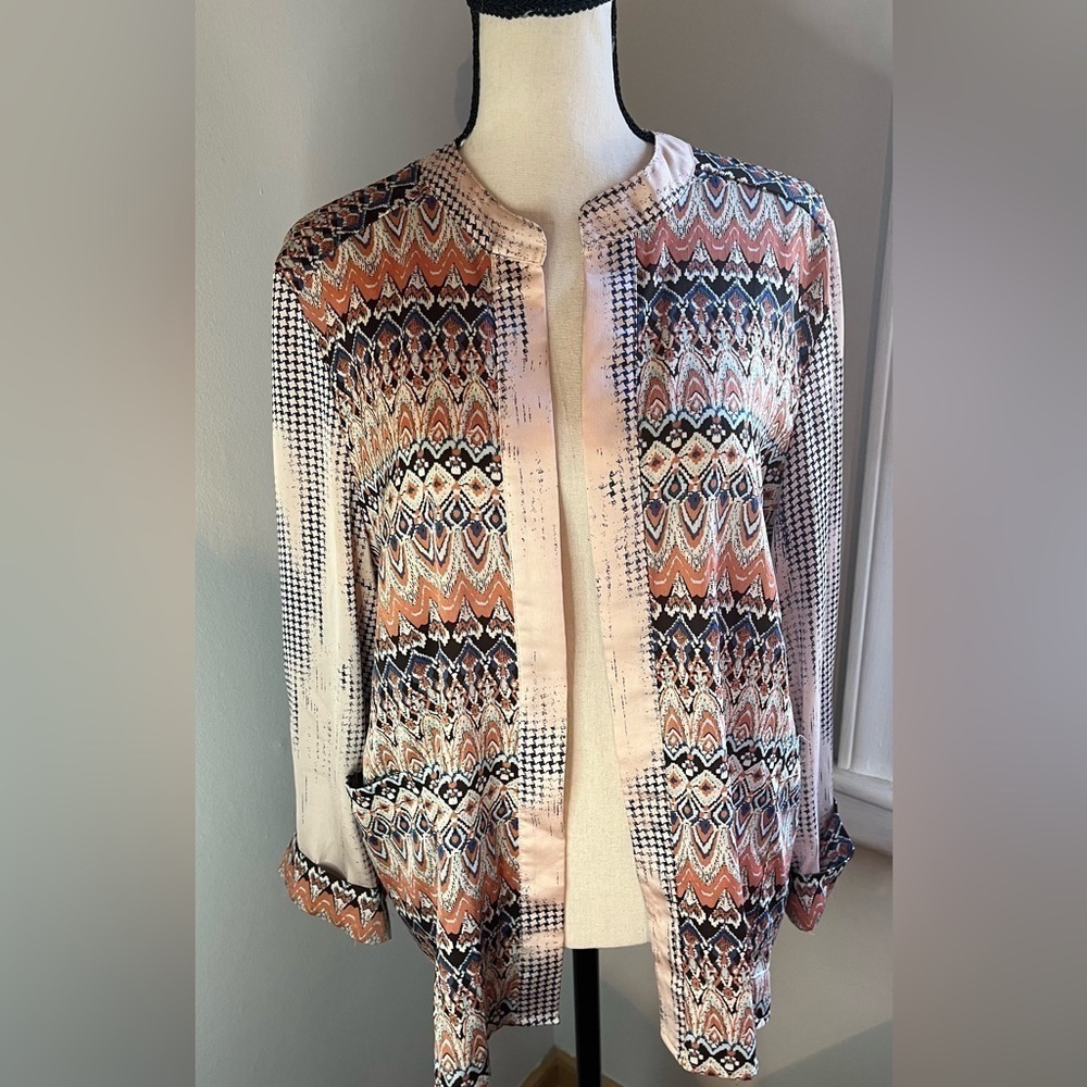 C. Luce Multi Color Print Blouse Like Cardigan Jacket Women’s Size Large